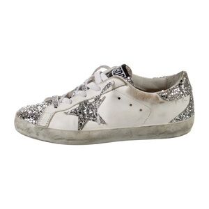 Golden Goose Girls Super Star Silver Glitter Star Sneakers